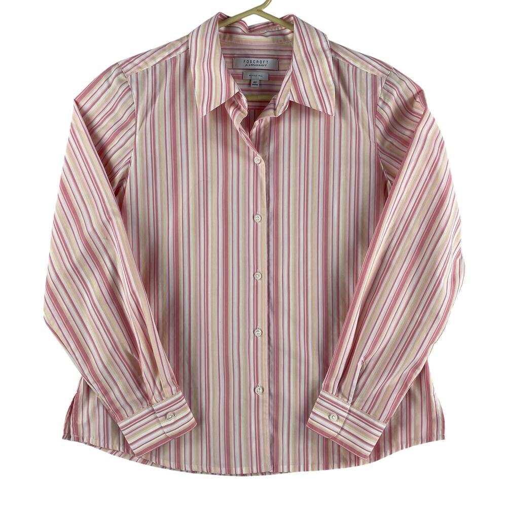 Foxcroft for Appleseed's Women’s Wrinkle Free Shaped Striped Shirt SZ 8P
